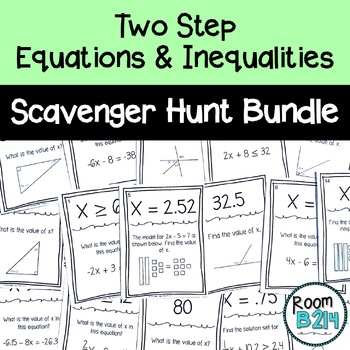 Preview of Two Step Equations and Inequalities Scavenger Hunt BUNDLE TEKS 7.11A 7.11C