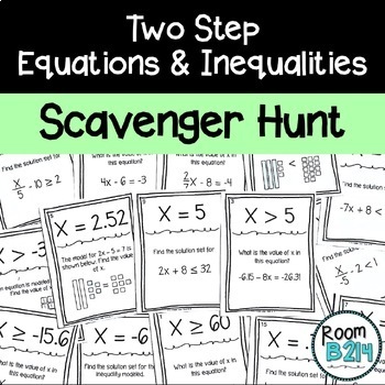 Preview of Two Step Equations and Inequalities Scavenger Hunt (TEKS 7.11A)