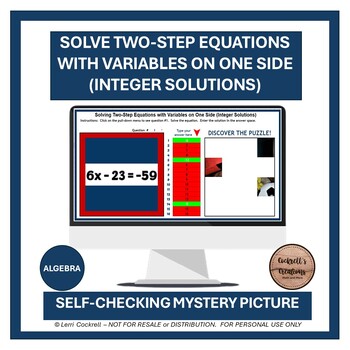 Preview of Two-Step Equations w/ Variables on One Side (Integer Solutions) Self-Checking