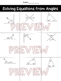 Two Step Equations with Angle Relationships Worksheet, Homework or Quiz