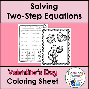 Preview of Two-Step Equations with Integers Valentine's Coloring Sheet