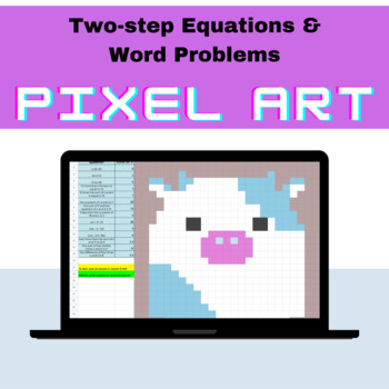 Preview of Two-Step Equations with Word Problems Squishmallow Pixel Art Google Sheets