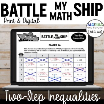 Preview of Two-Step Inequalities Activity | Battle My Math Ship Game | Print and Digital