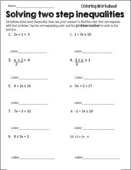 Solving Inequalities Coloring Activity {Worksheet} {Two ...