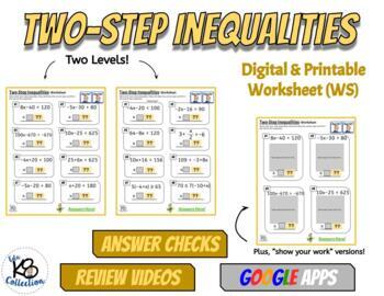 Preview of Two-Step Inequalities - Digital Worksheet