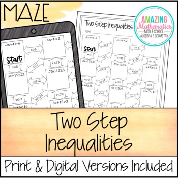 Preview of Two Step Inequalities Worksheet - Maze Activity