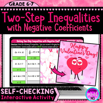 Preview of Two-Step Inequalities (Negative Coefficients) Valentine's Mystery Art Reveal