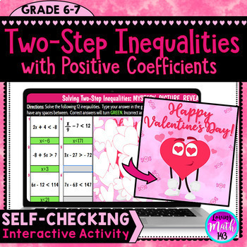 Preview of Two-Step Inequalities (Positive Coefficients) Valentine's Day Mystery Art Reveal