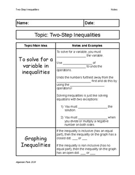 Preview of Two-Step Inequalities Quick Guided Notes