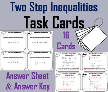 Preview of Solving Two Step Inequalities Task Cards Activity
