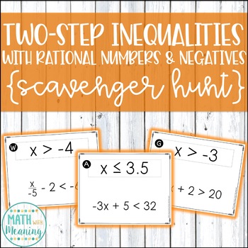 Preview of Two-Step Inequalities With Rational Numbers & Negatives Scavenger Hunt Activity