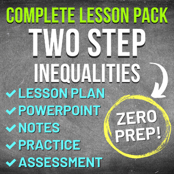 Preview of Two Step Inequalities Worksheet Complete Lesson Pack (NO PREP, KEYS, SUB PLAN)