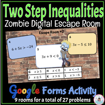 Preview of Two Step Inequalities Zombie Digital Math Escape Room - Google