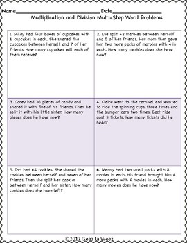 Preview of Two Step Multiplication and Division Word Problems