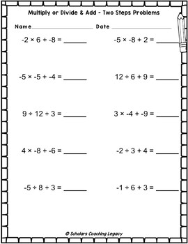 Two Step Multiply & Subtract (Multiplication & Subtraction) Problems ...