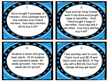 Two Step Word Problem Task Cards 3.OA.8 by Journeying with Mrs Jenks
