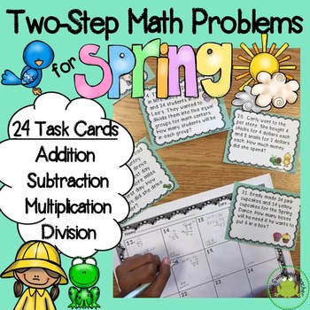 Preview of Two Step Word Problem Task Cards - Spring Themed