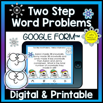 Preview of Two Step Word Problems Addition and Subtraction Digital | Winter Theme