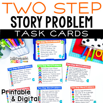 Preview of Two Step Word Problems - Addition and Subtraction Math Task Cards