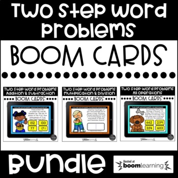 Preview of Two Step Word Problems Boom Cards™ BUNDLE - Digital Task Cards