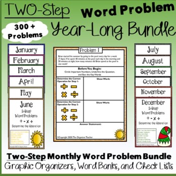 Preview of Two Step Word Problems Year Long BUNDLE (12 Months of Problems)