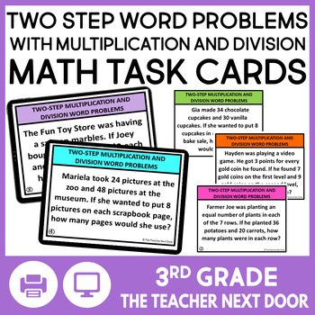 Preview of 3rd Grade Two Step Word Problems Multiply Divide Task Cards Problem Solving