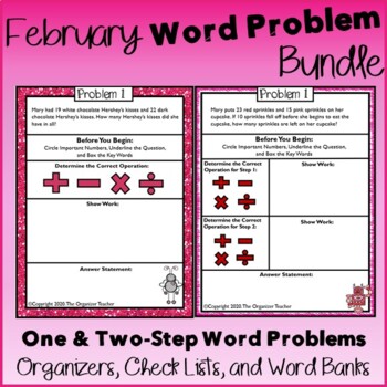Preview of Two Step and Single Step Word Problems Bundle (February Edition)