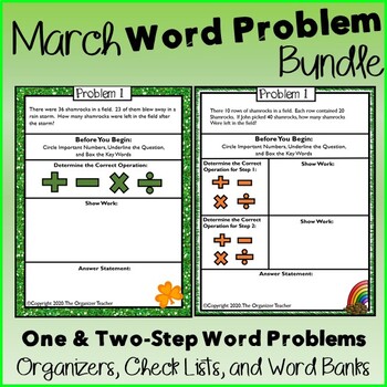 Preview of Two Step and Single Step Word Problems Bundle (March Edition)