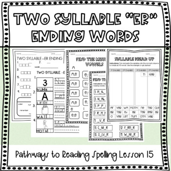 Preview of Two Syllable "ER" Ending Word Work