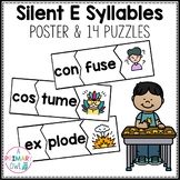 Two Syllable VCe Silent E Long Vowel Syllable Puzzles with Poster