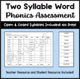 Two Syllable Word Phonics Assessment with Progress Monitor