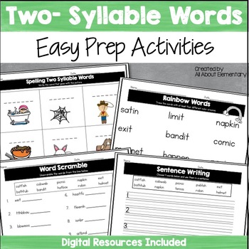 Preview of Two Syllable Word Activities - Phonics Activities for 1st Grade