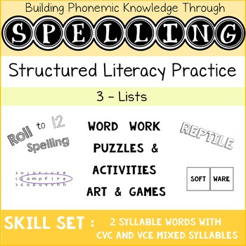 Preview of Two Syllable Words, Mixed CVC and VCE Spelling - Lists, Games, Activities