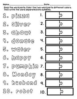 2 Syllable Word Assessment Worksheets Teachers Pay Teachers