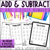2 and 3 Digit Addition and Subtraction Worksheets BUNDLE