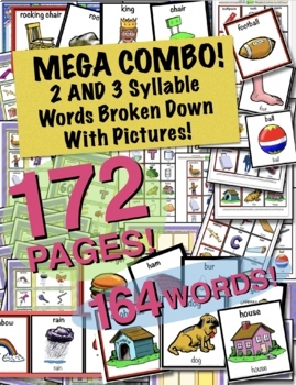 Preview of Two & Three Syllable Words Broken Down With Pictures! MEGA COMBO!  172 PAGES!