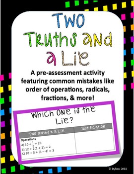 Preview of Two Truth & a Lie Pre-assessment of Common Algebra Mistakes
