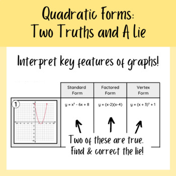 Preview of Two Truths and A Lie: Quadratics (Standard, Factored, & Vertex Forms)