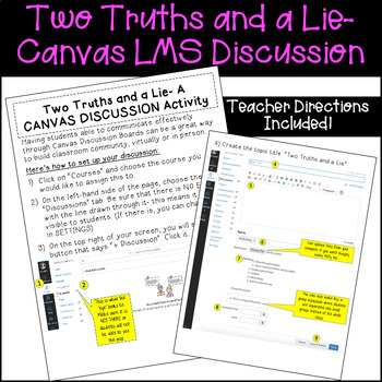 Preview of Two Truths and a Lie- Canvas LMS Activity [Editable,Distance Learning,Rubric]