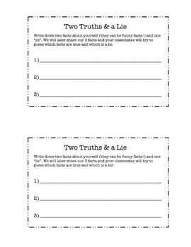 Two Truths and a Lie Ice Breaker by Miss Barker | TpT