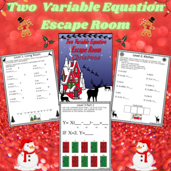 Preview of Linear Equations Two Variable | Escape Room | Christmas | 6th/7th/8th Grade Math