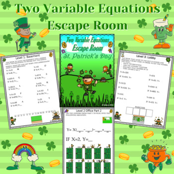 Preview of Linear Equations Two Variables Escape Room | St. Patricks Day | 6th/7th/8th Math