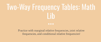 Preview of Two-Way Frequency Table - Mad Lib