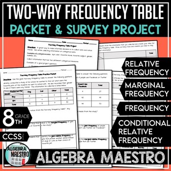Preview of Two-Way Frequency Table Practice Packet & Project