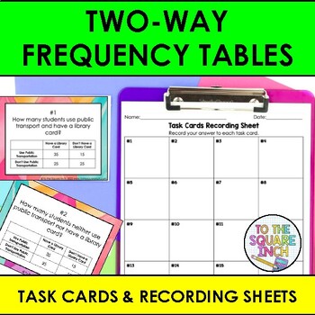 Preview of Two Way Frequency Table Task Cards | Frequency Tables Practice Activity