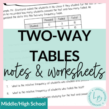 Preview of Two-Way Frequency Tables Notes and Worksheets