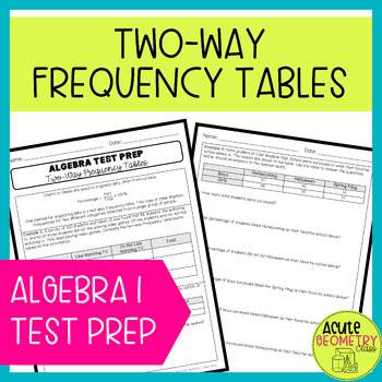 Preview of Two Way Frequency Tables Practice Worksheet - Algebra 1 Review Test Prep