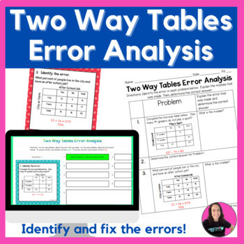 Preview of Two Way Tables Error Analysis Digital and Printable Activity
