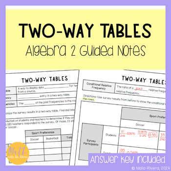 Preview of Two Way Tables Guided Notes for Algebra 2 No Prep