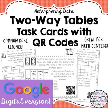 Preview of Two-Way Tables (Interpreting Data) Task Cards GOOGLE Slide Distance Learning